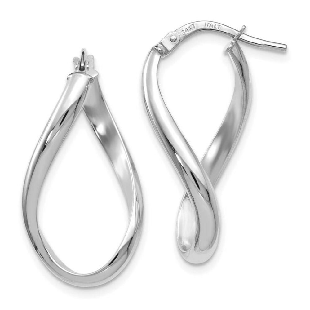 2.7mm Freeform Oval Hoop Earrings in 14k White Gold, 24mm (15/16 Inch)